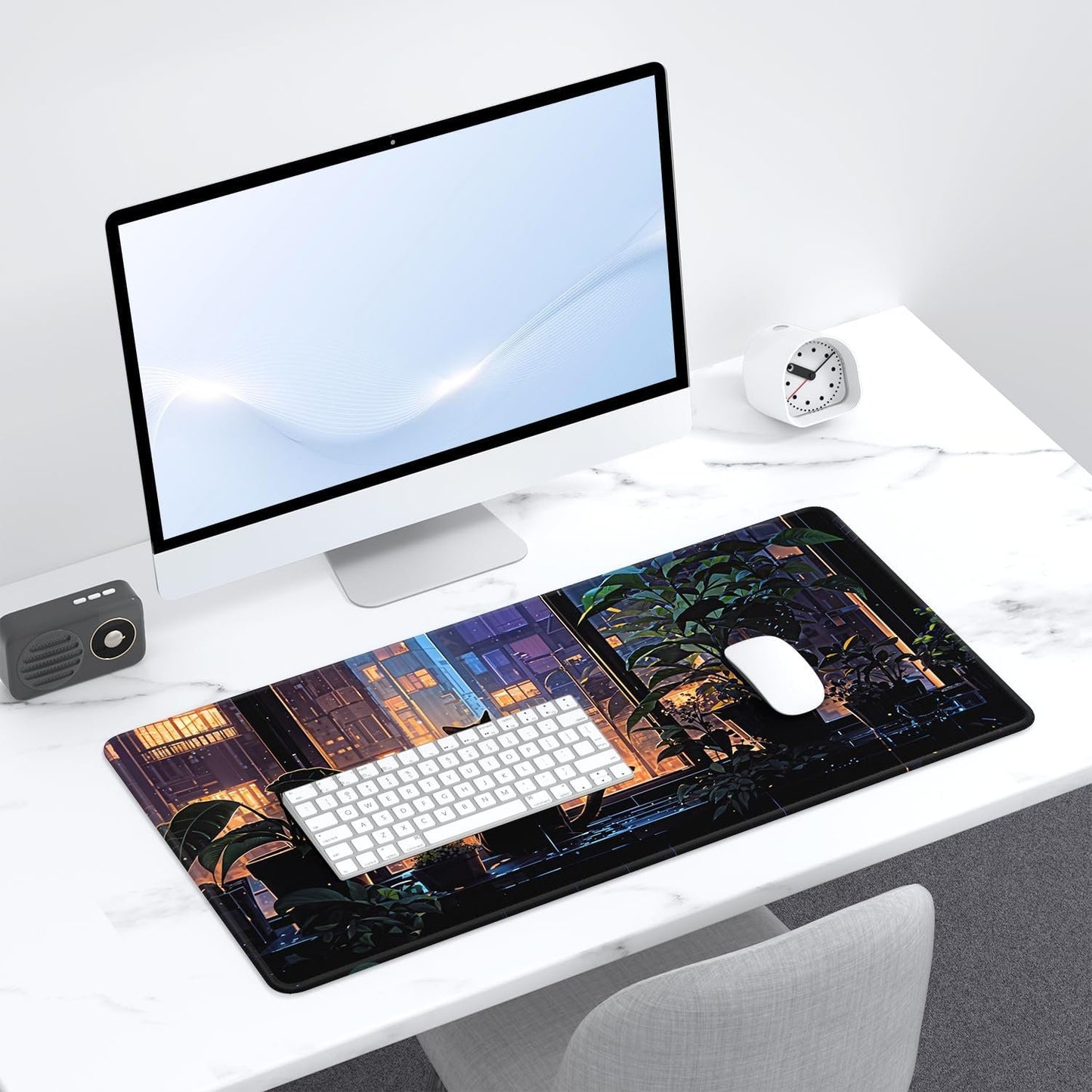 Desk Pad, 32" x 16" XXXL Extended Large Gaming Mouse Pad, Desktop Decor Desk Mat, Men Women Office Supplies and Accessories, Cute Anime Mouse Mat for Laptop & Keyboard, City Cat