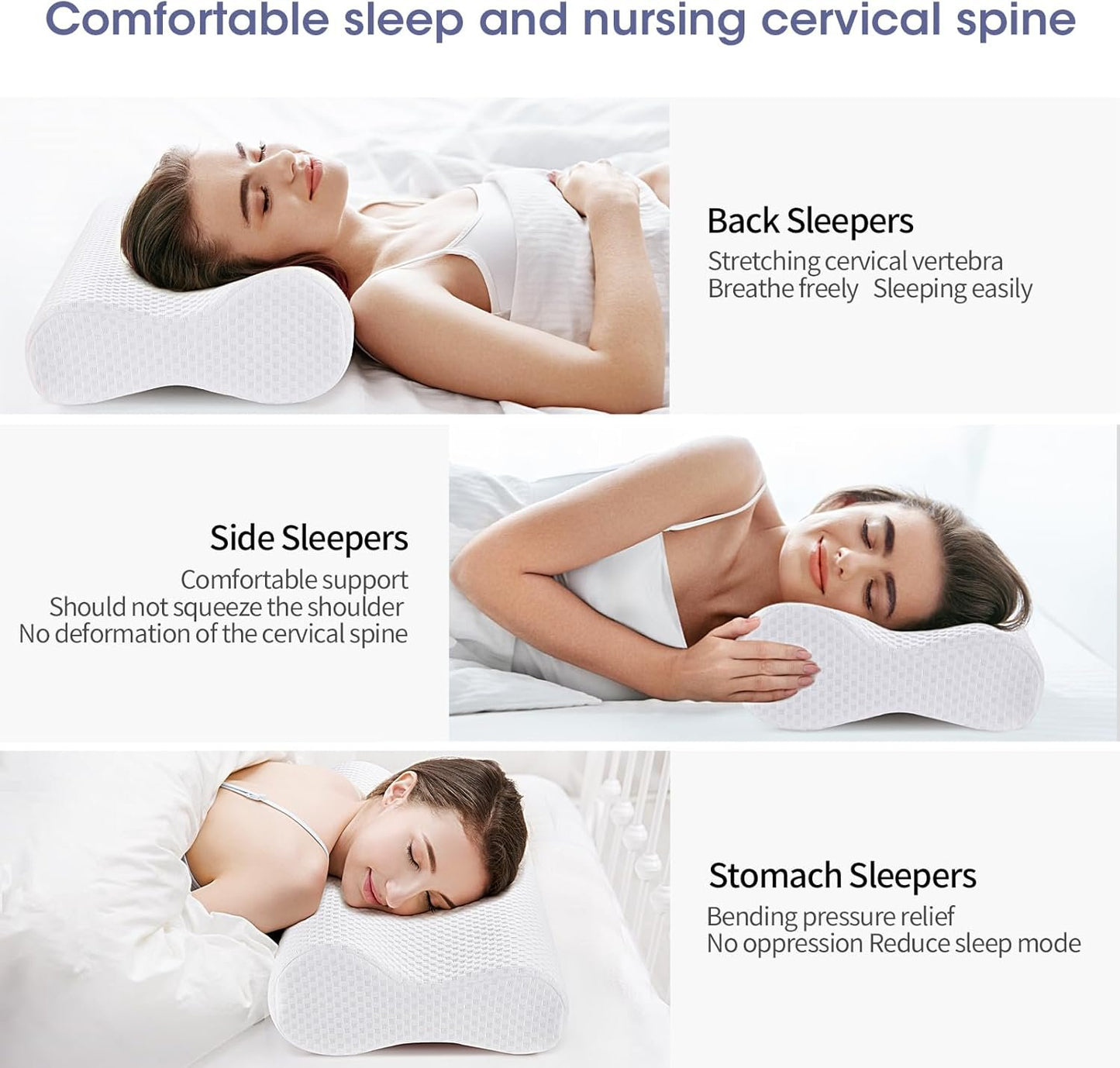 Ergonomic Memory Foam Neck Pillow (White, 60 * 30 * 10/13CM)