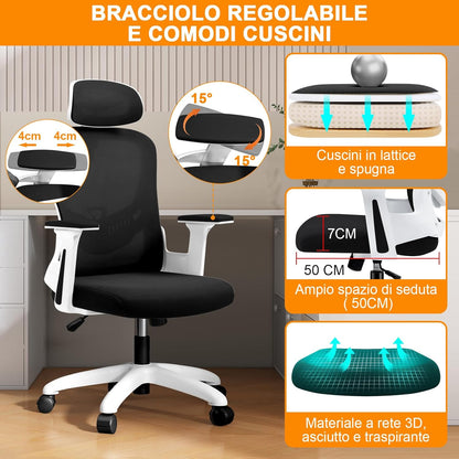 LIMBALAY Ergonomic Office Chair with Adjustable Lumbar Support, 2D Armrests, Headrest and Adjustable Height – Mesh Computer Chair for Office and Home