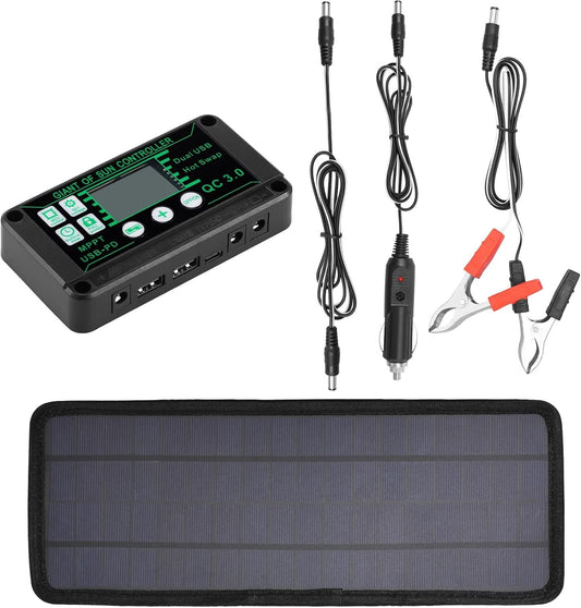 Monocrystalline Solar Panel Battery Charger Kit 12V 30W IP65 Waterproof Solar Trickle Charger with Voltage Regulator for Car RV Tractor Camper(Black,Standard + Controller)