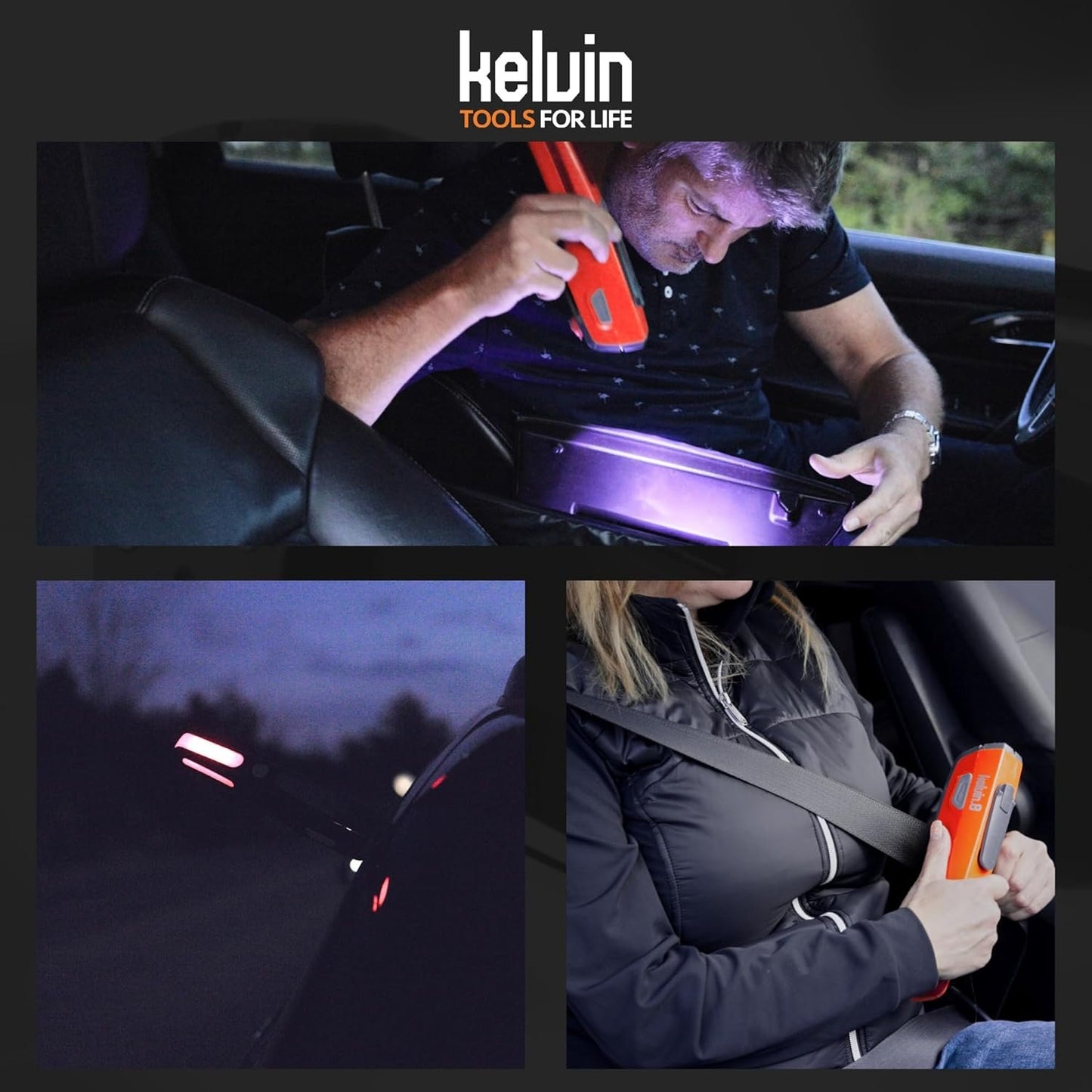 KELVIN 8 Automotive Emergency Tool 8: Power Generator with USB Powerbank, Razor Sharp Seat Belt Cutter, Car Flashlight Emergency Kit, Safety Window Hammer, & 100 db Emergency Siren - Camo