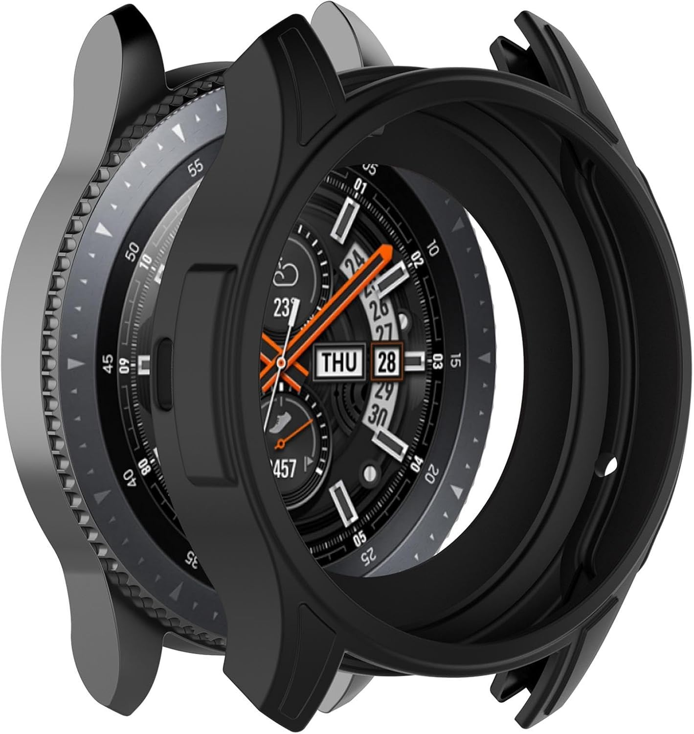 NUHFUFA Silicone Protective Case for Samsung Galaxy Watch 46mm SM-R800 and Gear S3 Frontie Smartwatch Soft Skincare Silicone Watch Shell (Black)