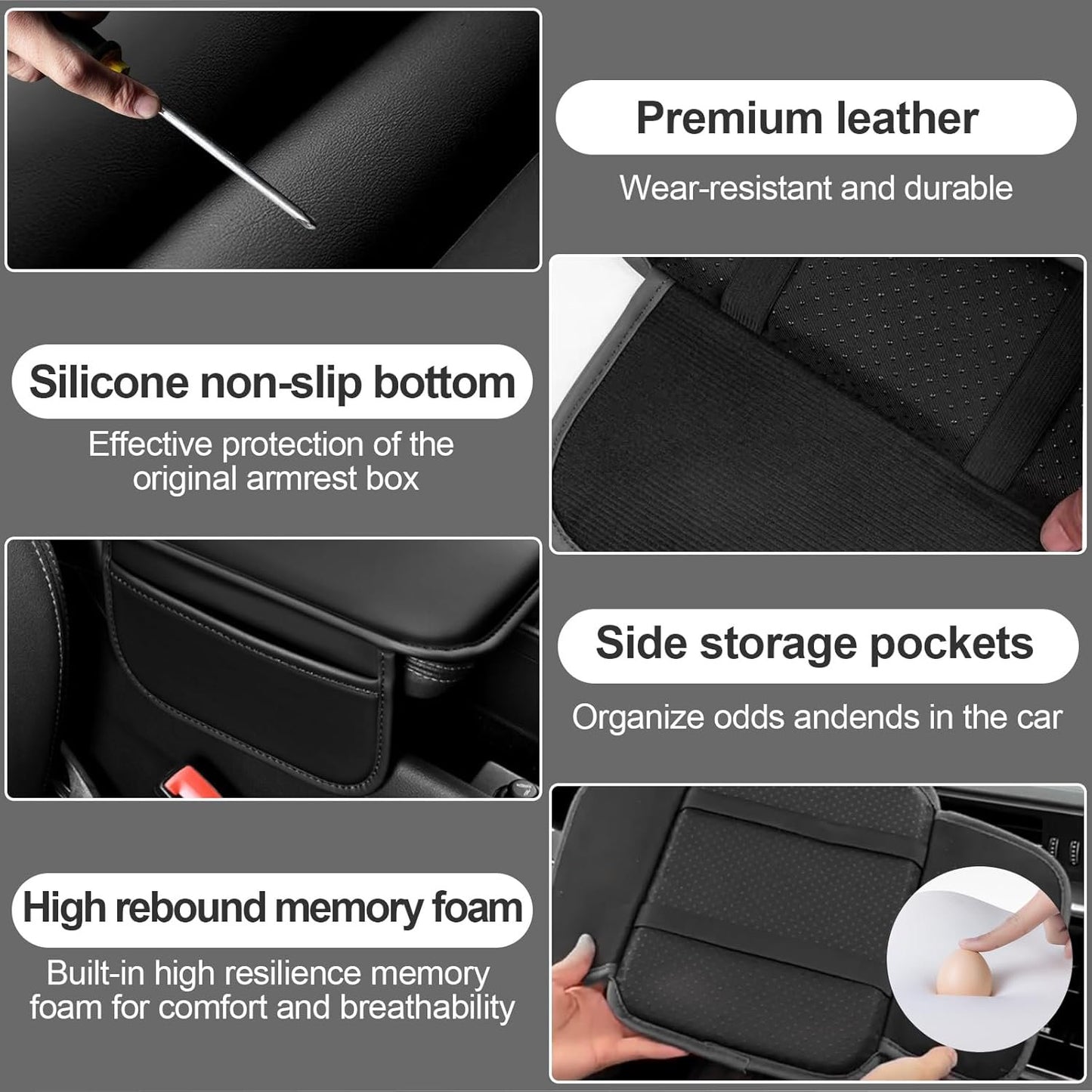 Car Center Console Cover, PU Leather Armrest Pad Cover, Universal Car Arm Rest Seat Storage Box Mat Waterproof Non Slip Interior Accessories