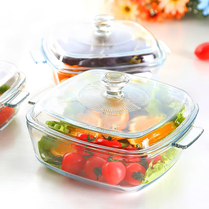 2 Set Glass Casserole Dish with Lid, Square Glass Baking Dishes for Oven Microwave, 0.8 Qt and 1 Qt Small Casserole Dish Clear Covered Casserole Cookware Bakeware for Baking Cooking