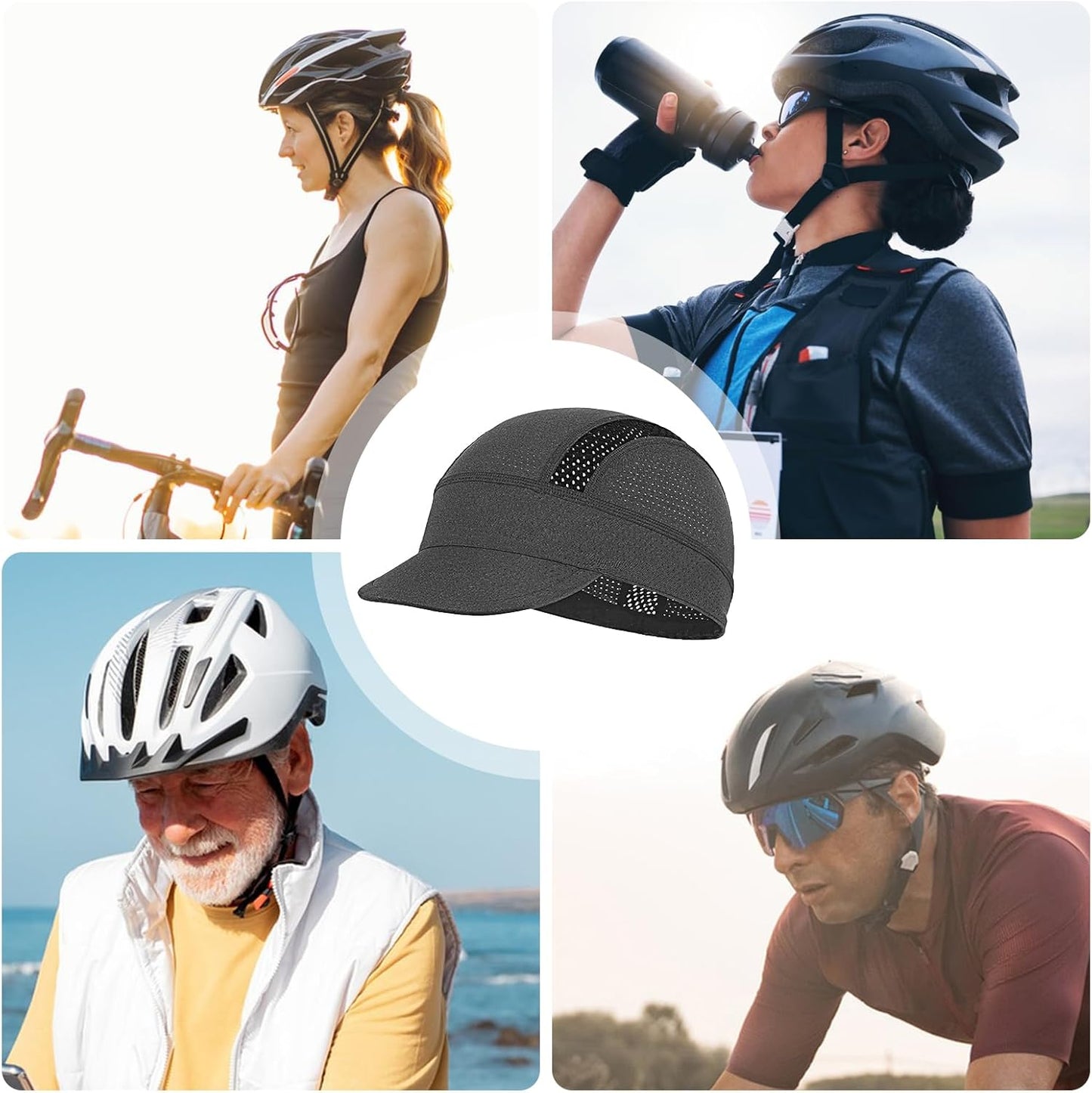 Bike Hat, Hard cap Liner, Mesh Headwear, Sun Visor Helmet, Breathable Protective Gear for Cycling Workout Skiing Fishing Construction Camping Football Hiking, 5.12x2.36 Inches