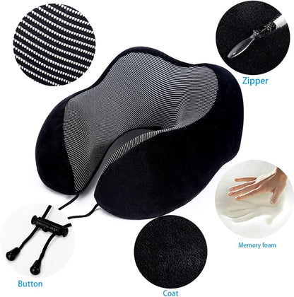 ZHCHG 2 Pack Travel Pillow, Best Memory Foam Neck Pillow for Airplane, Head Support Comfortable Pillow for Sleeping Rest, Train, Car & Home Use -Black