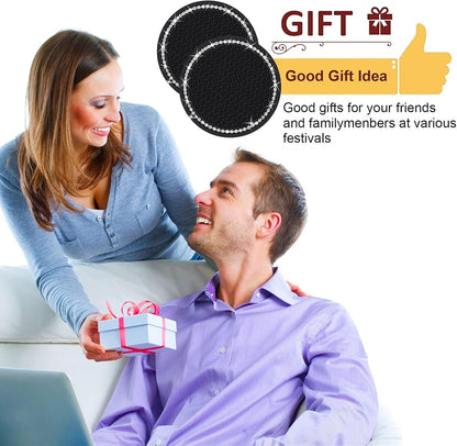 2PCS Bling Car Cup Coaster, 2.75 Inch Auto Cup Holder Insert Coasters Silicone Anti-Slip Crystal Rhinestone Drink Mat, Universal Vehicle Interior Accessories for Women Girls (Black)