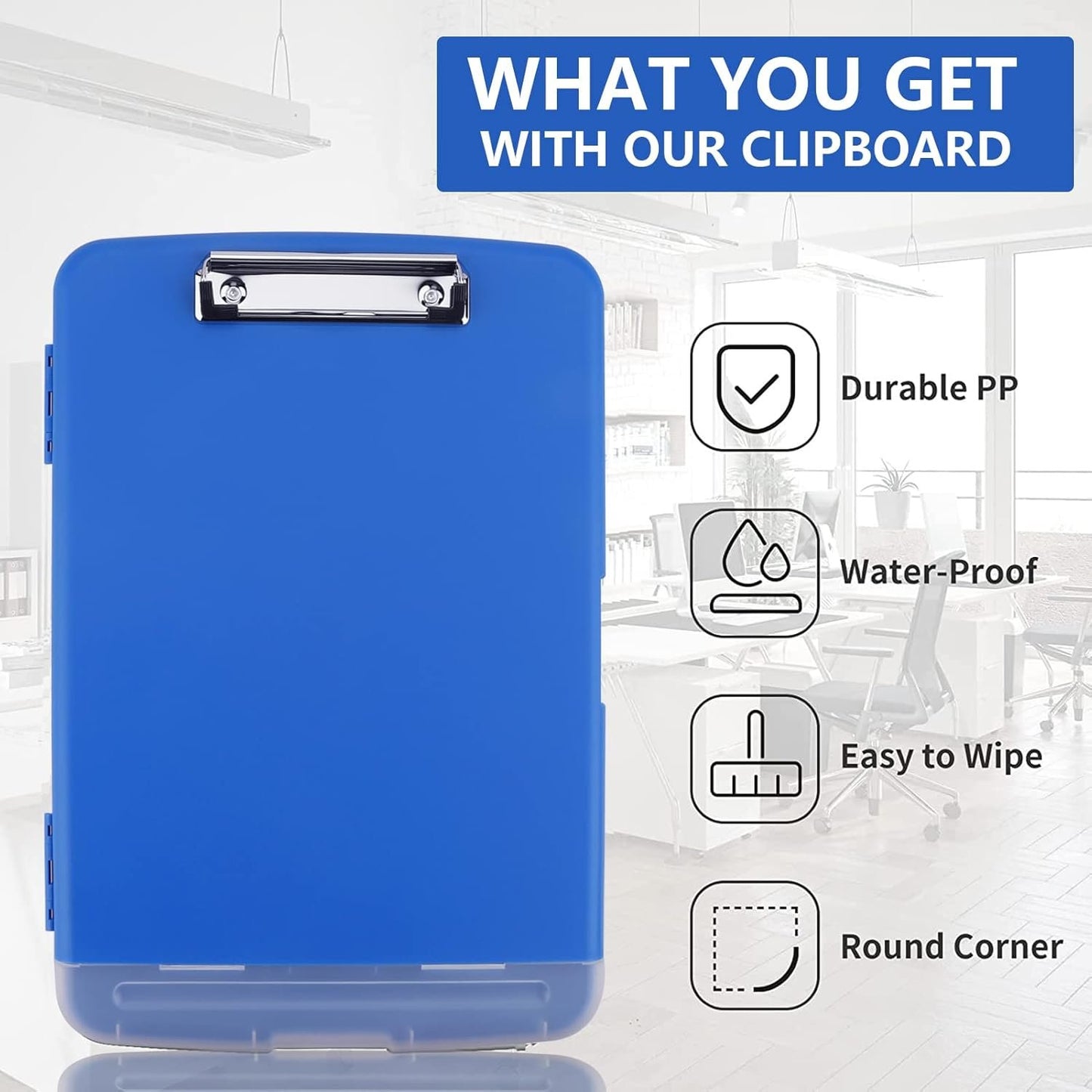Clipboard with Storage for Office Supplies Clip Boards 8.5x11 with Storage for Nurse,Side Open Nurse Clipboard Foldable Storage Clipboard,Plastic Clipboard with Low Profile Clip Clip Board-Blue