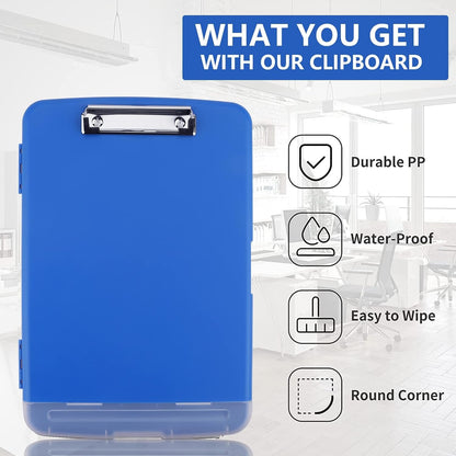 Clipboard with Storage for Office Supplies Clip Boards 8.5x11 with Storage for Nurse,Side Open Nurse Clipboard Foldable Storage Clipboard,Plastic Clipboard with Low Profile Clip Clip Board-Blue