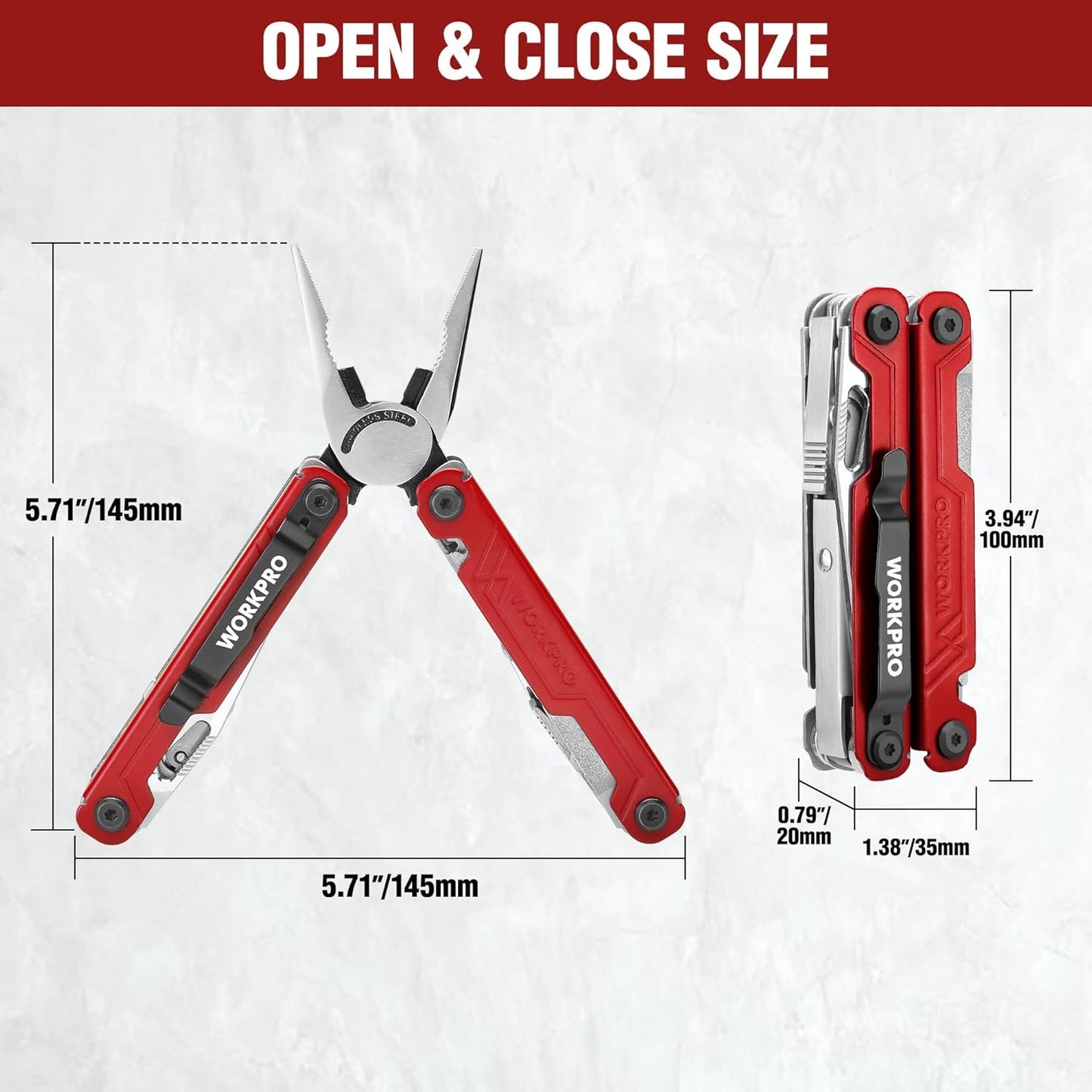 WORKPRO 18-in-1 Multi Tool Pliers, Stainless Steel EDC Multitool with Pocket Knife, 2 Safety Locks, Belt Clip and Oxford Pouch, Multipurpose Utility Multiuse Tool for Camping Outdoor Activities