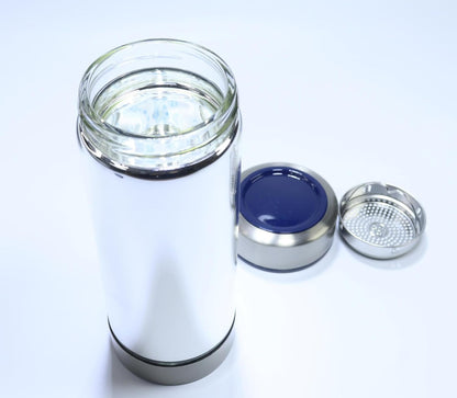 16.9oz/480ml Vacuum Insulated Glass Bottle, Drinking Cup，glass lined thermos， Borosilicate glass body,Glass liner inside(Blue Lid)