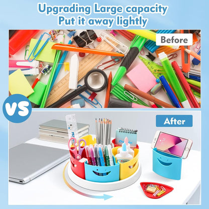 MeCids Rotating Desk Organizer Pencil Holder Art Supply Organizer Storage Caddy for Kids, Lazy Susan Home Office School Classroom Craft Supplies Desktop Organization, 10 Inch