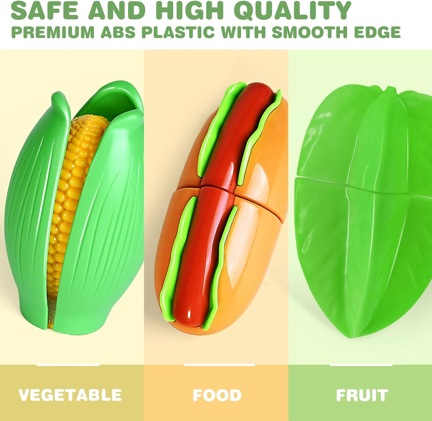 Play Food Set for Kids Kitchen- 100 Pcs Pretend Kitchen Food Toy for Toddlers, Cutting Fake Food/ Fruit/ Vegetable Accessories with Three Baskets, Birthday Gift 3 4 5 Years Old Boy Girl