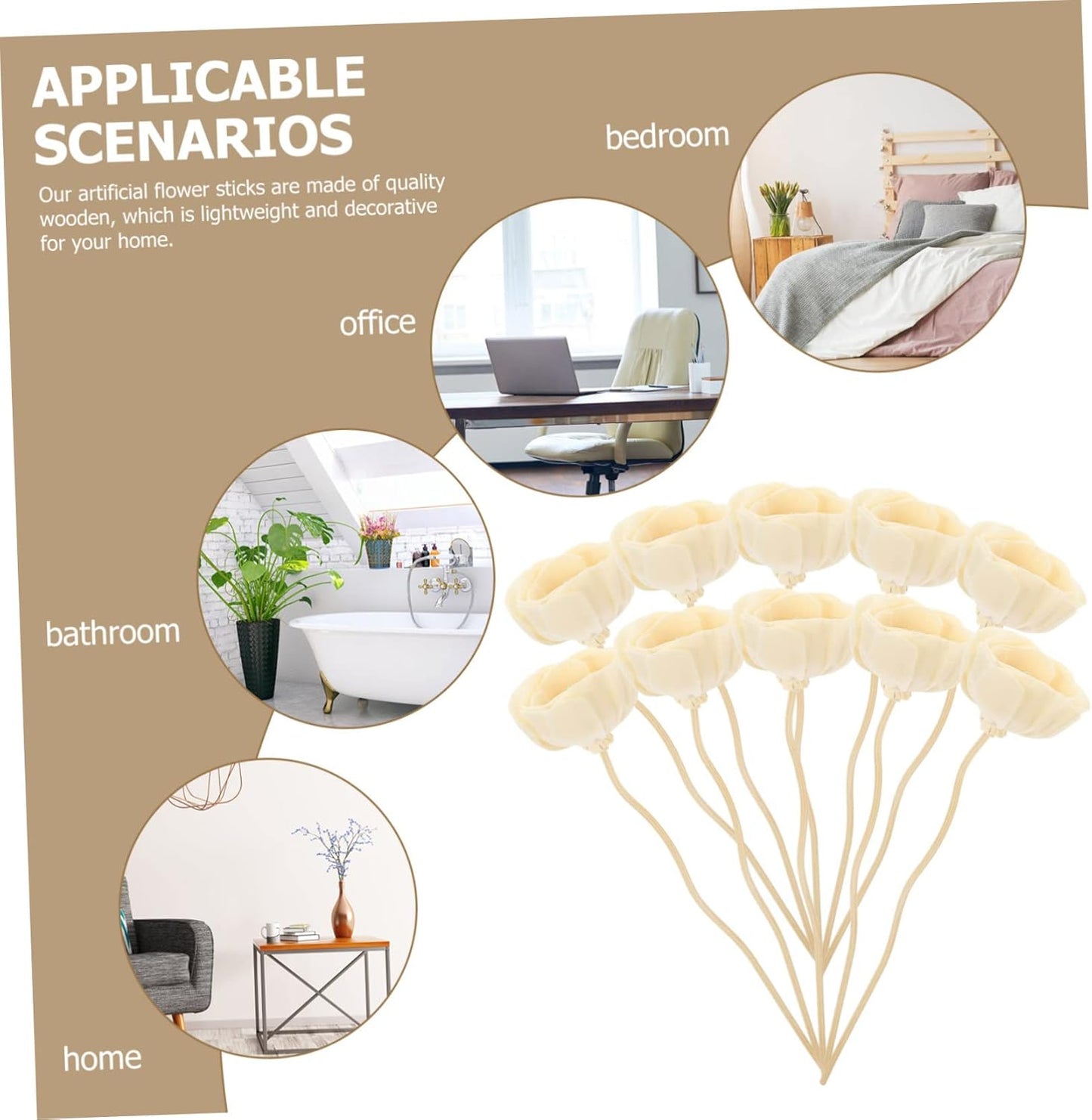 GLEAVI 10Pcs Flower Diffuser Sticks Dried Aromatherapy Sticks for Home Fragrance Sticks for Essential Oil Diffuser Decor Kitchen Bedroom Living