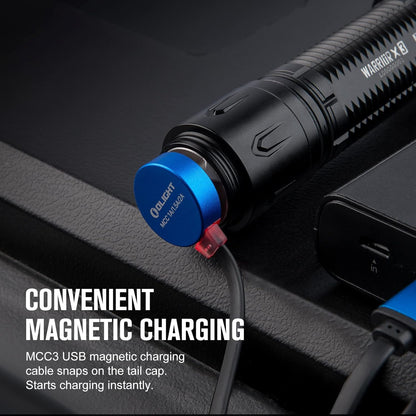 OLIGHT Warrior X 3 2,500 Lumens Tactical Flashlight Rechargeable LED Flashlight, Bright Flashlight with MCC3 USB Magnetic Charging for Search & Rescue, Outdoors Activities, Night Security, etc