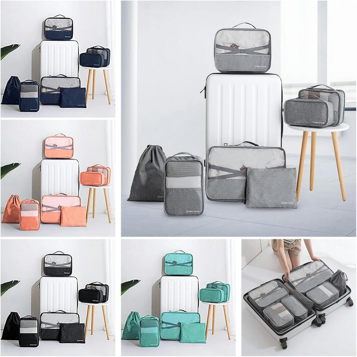 7-Piece Grey Packing Cube Set for Efficient Luggage Organization and Travel Storage