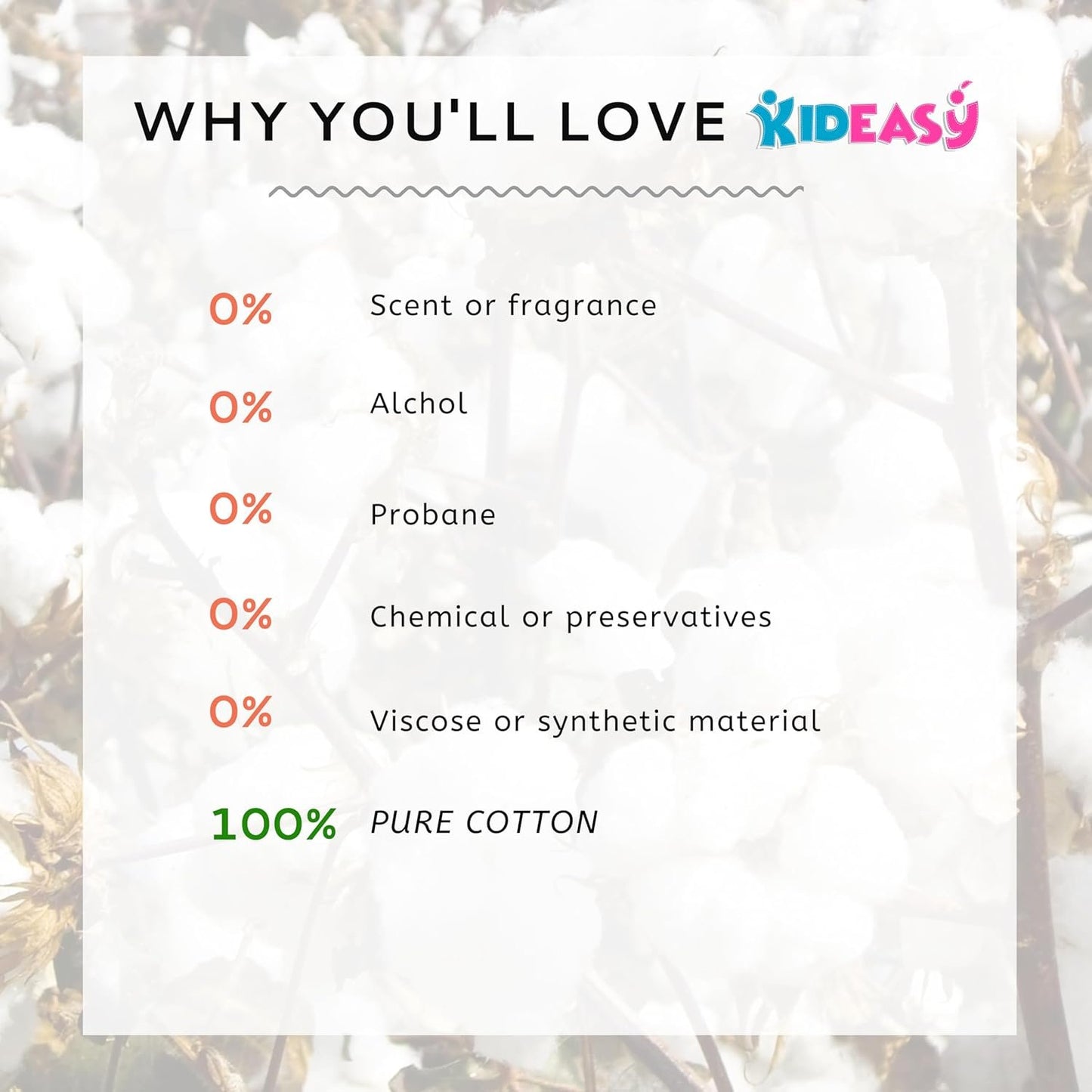 KidEasy Dry Wipes | Ultra-Soft 100% Cotton Baby Wipes | Chemical-Free & Unscented | Wet or Dry Use | Gentle on Sensitive Skin | Strong & Highly Absorbent (6 Pack - 600 Count)