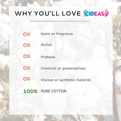 KidEasy Dry Wipes | Ultra-Soft 100% Cotton Baby Wipes | Chemical-Free & Unscented | Wet or Dry Use | Gentle on Sensitive Skin | Strong & Highly Absorbent (6 Pack - 600 Count)