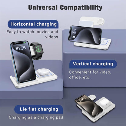 3 in 1 Wireless Charger, 15W Fast Wireless Charging Station Stand Compatible with iPhone 16 15 14 13 12 11 XS Series, Air Pods Pro 2/4/3, Apple Watch Series 10/Ultra2/9/8/7/6/5/4/3/2/SE,White