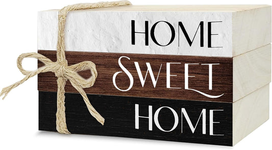 Mini Decorative Books For Home Decor, Rustic Wood Stack For Table, Home Sweet Home Decor Books For Living Room