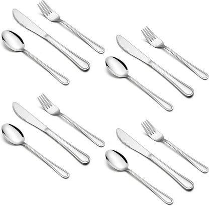 HaWare 12-Piece Kids Silverware, Stainless Steel Toddler Utensils Flatware Set, Preschooler Eating Utensils Includes 4 Spoons 4 Forks 4 Knives, Metal Children Cutlery for Home School, Mirror Finished