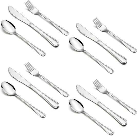 HaWare 12-Piece Kids Silverware, Stainless Steel Toddler Utensils Flatware Set, Preschooler Eating Utensils Includes 4 Spoons 4 Forks 4 Knives, Metal Children Cutlery for Home School, Mirror Finished