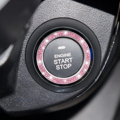 Car Bling Crystal Rhinestone Engine Start Ring Decals, 2 Pack Car Push Start Button Cover/Sticker, Key Ignition Knob Bling Ring, Sparkling Car Interior Accessories for Women (Pink1)