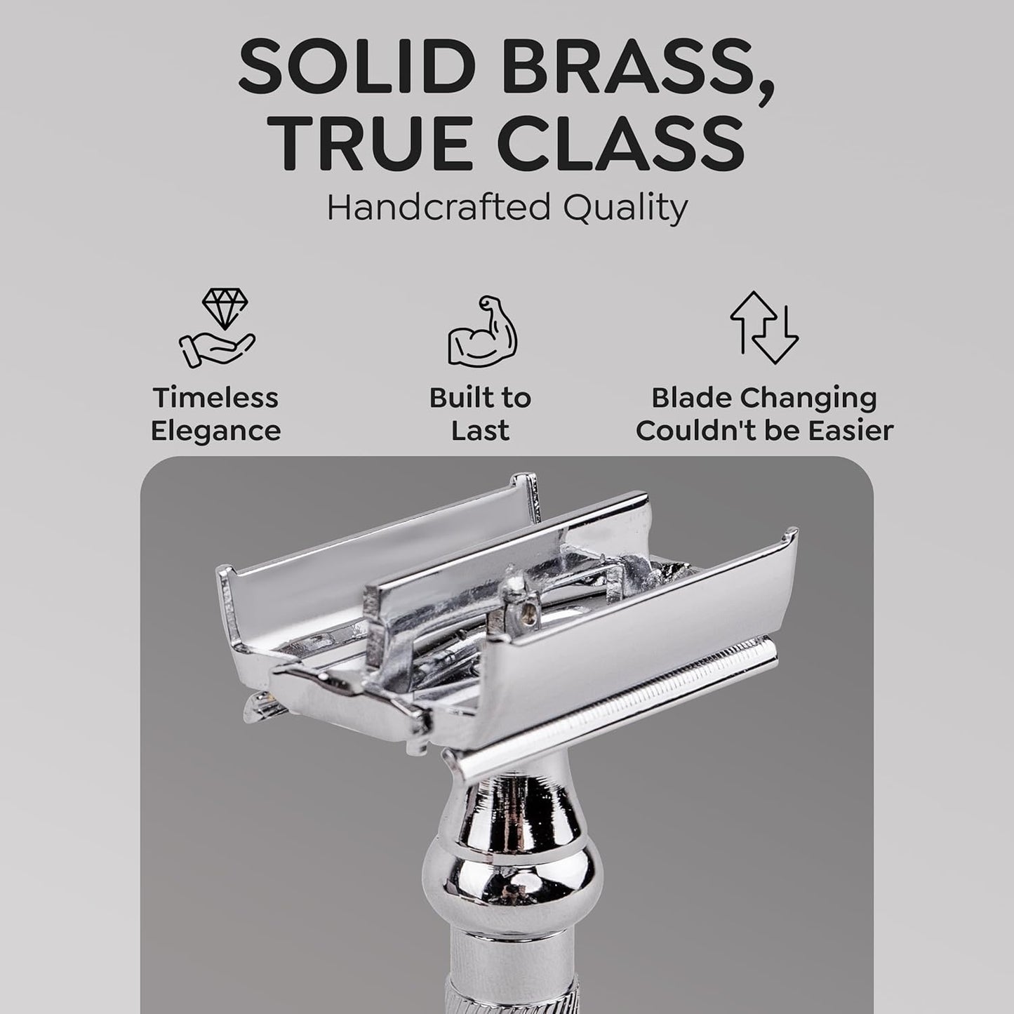 Parker 99R Chrome Long Handle Heavyweight Butterfly Open Double Edge Safety Razor for Men, 5 Parker Premium Platinum Double Edge Razor Blades Included