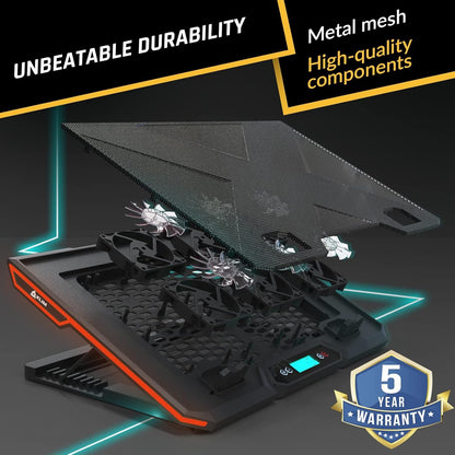 KLIM Glacier RGB Laptop Cooling Pad - 6 Fans Gaming Cooler - Stable Stand With Fan - Compatible up to 17" - 5 Year Warranty - PC Mac PS5 PS4 Xbox One