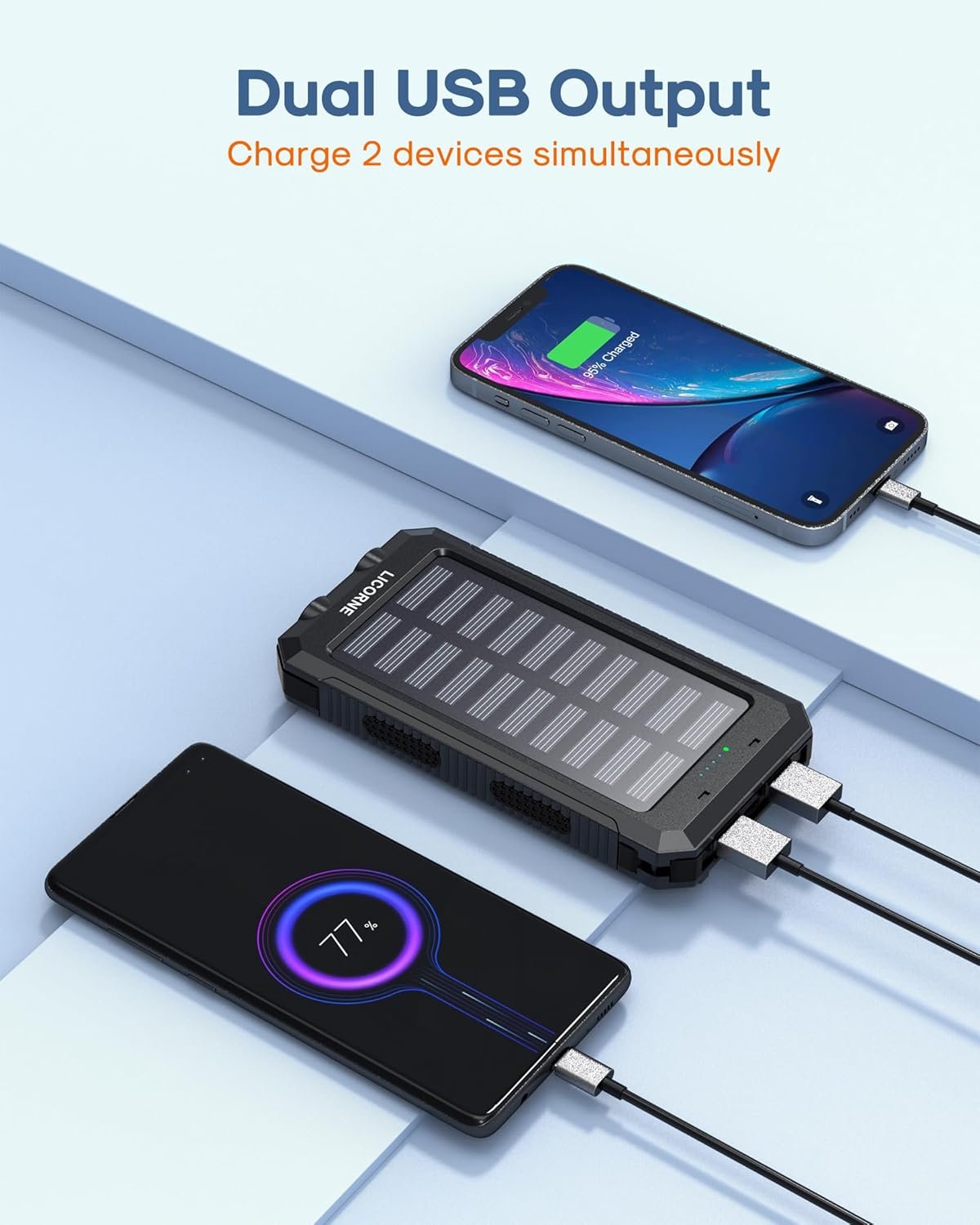 Solar Charger Power Bank Fast Charging - 30000mAh Portable Solar Phone Battery Panel Charger, QC3.0 Dual USB Port Battery Pack Charger Portable for All Cell Phones & Electronic Devices