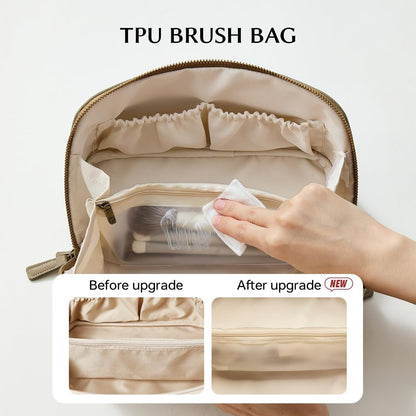 EACHY Makeup Bag, Large Capacity Cosmetic Bags for Women, Portable 180° Wide-Open Flat Toiletry Bag Travel Makeup Bag with DPremium Suede Makeup Bag with 180° Wide-Open Flat Designivider and Handle