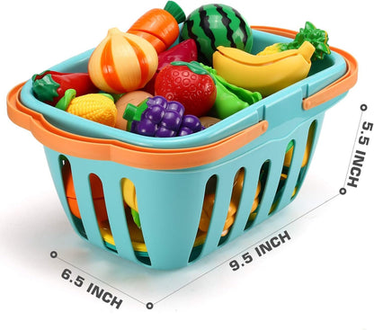 70 PCS Cutting Play Food Toy for Kids Kitchen, Pretend Fruit &Vegetables Accessories