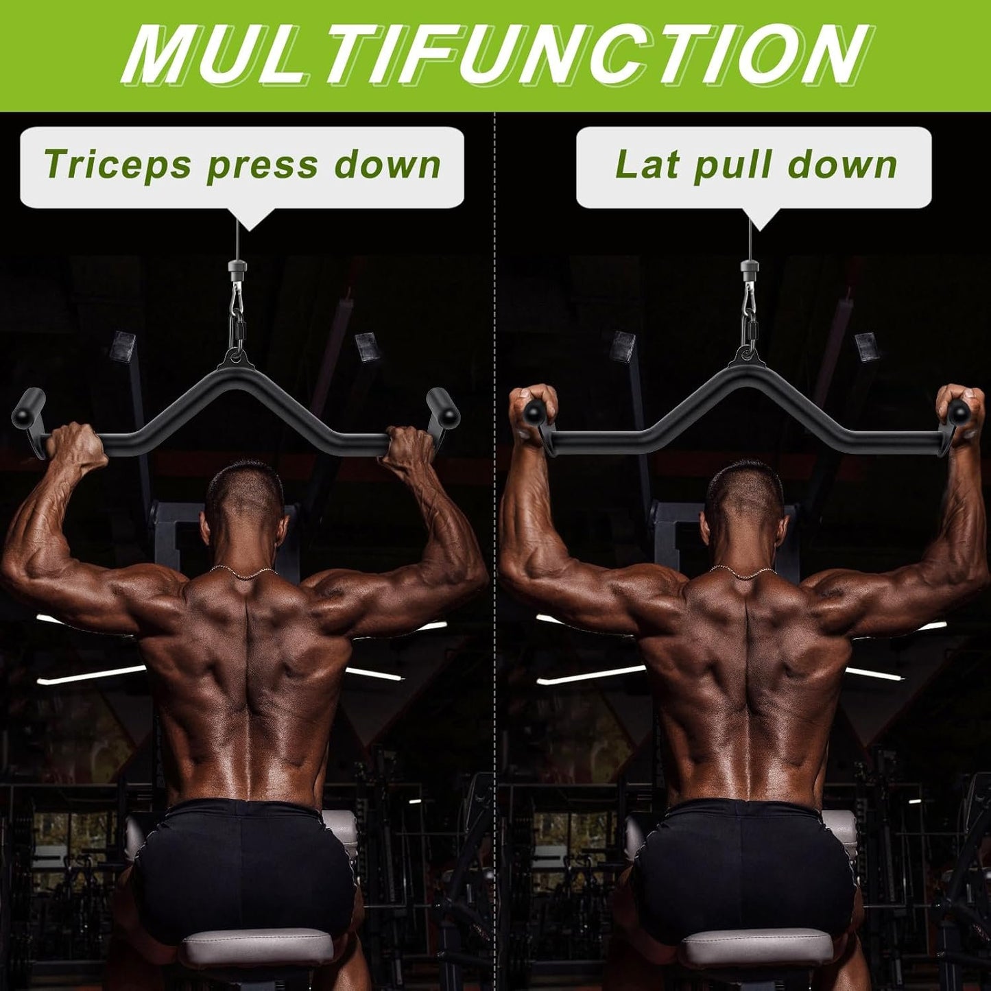 LAT Pull Down Bars Cable Machine Attachment, Rowing T-bar V-bar Set, Back Strength Training Handle Grips for Cable Machine Rowing Machine, 12" 20" 24" 28" 32" Five Sizes