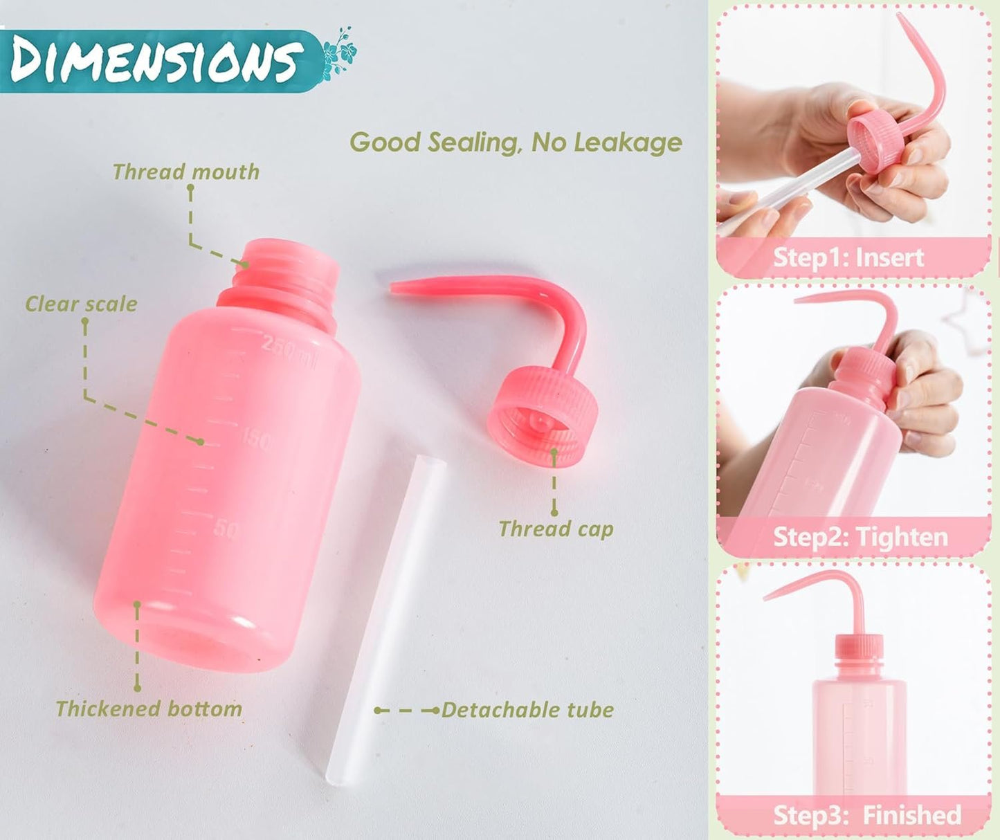 Melphoe Tattoo Wash Bottle Squeeze, 2Pcs 250ml Water Squirt Bottle Succulent Watering, Safety Rinse Watering Tools, Tattoo Supplies, Irrigation Sprinkling Can Wash Plant (Pink)