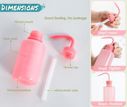 Melphoe Tattoo Wash Bottle Squeeze, 2Pcs 250ml Water Squirt Bottle Succulent Watering, Safety Rinse Watering Tools, Tattoo Supplies, Irrigation Sprinkling Can Wash Plant (Pink)