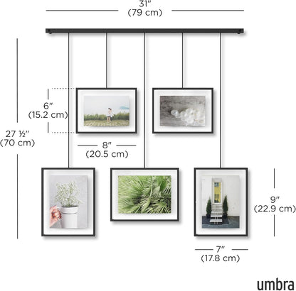 Umbra Exhibit Picture Frame Gallery Set (Holds Two 4 x 6 inch and Three 5x7 inch Images), 11x14 (Floats 8-1/2x11), Black