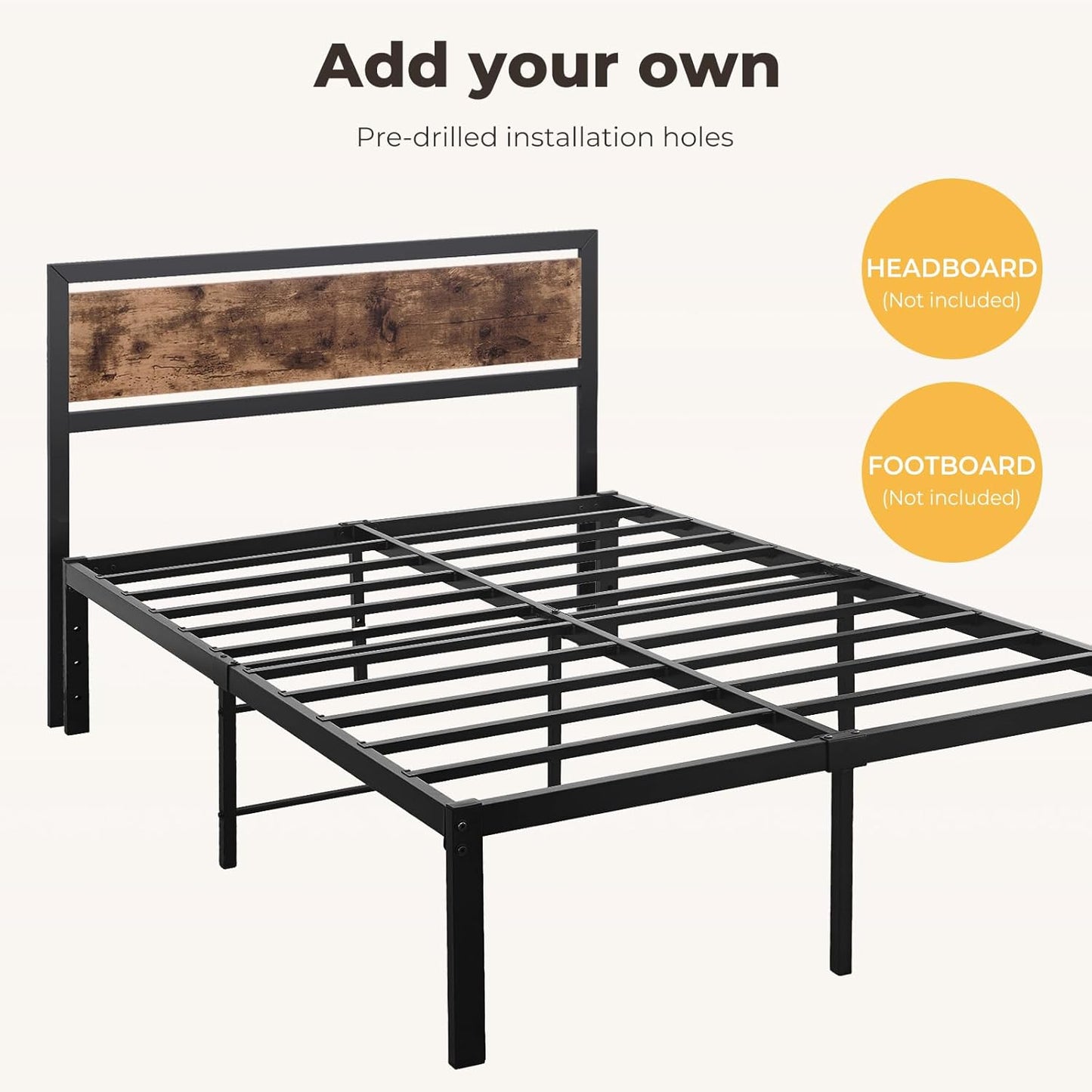 Levede 40cm Queen Bed Frame Metal Bed Base,Industrial Bed Frame,Steel Slat Mattress Support,Under Bed Storage,Reserved Holes for Headboard,Bedroom Furniture,Easy Assemble,Black