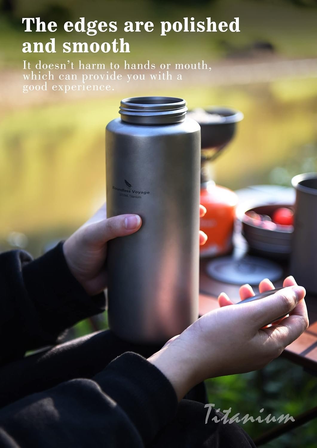Boundless Voyage Titanium 1050ml Water Bottle with Nesting 600ml Cup Mug Lightweight Portable Drinkware for Outdoor Camping Hiking Backpacking (Bottle+Cup Set)