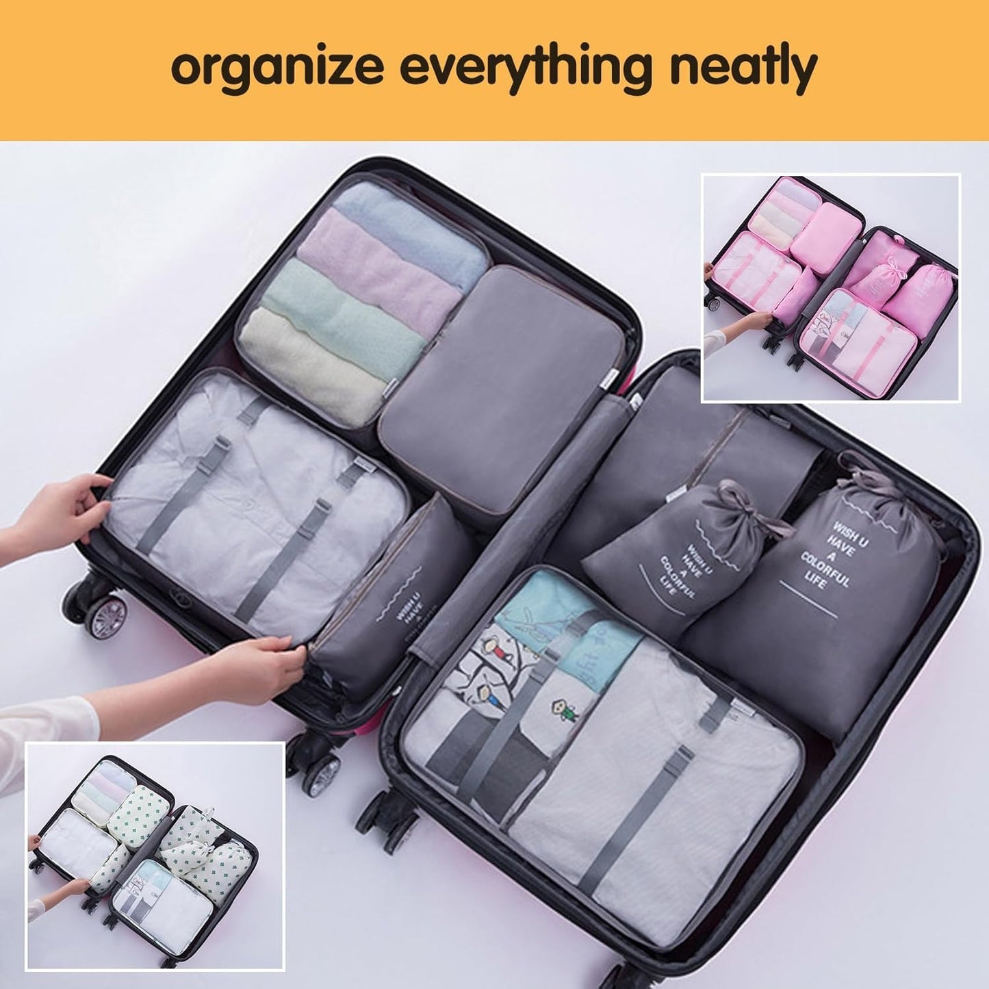 12 Set Packing Cubes: Complete Travel Storage System | Lightweight Luggage Organizers with Shoe, Toiletry & Laundry Bags for Effortless Travel (Beige2)