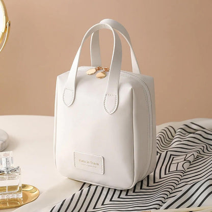 Toiletry Bag | Toiletry Bag for Women | Large PU Leather Organizer - Toiletry Bag with 2 Compartments and 6 Pockets - Water-Resistant Portable Hygiene Bag for Makeup - Travel Companion, White