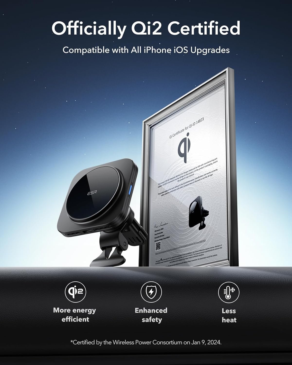 ESR for Qi2 15W MagSafe Car Mount Charger, Qi2-Certified MagSafe Car Charger, Air Vent/Dashboard Magnetic Wireless Car Charger,Car Phone Holder Mount for iPhone 16/15/14/13/12/Galaxy S25,Fast Charging