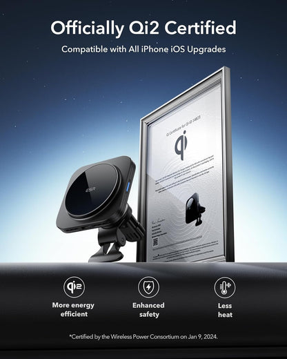 ESR for Qi2 15W MagSafe Car Mount Charger, Qi2-Certified MagSafe Car Charger, Air Vent/Dashboard Magnetic Wireless Car Charger,Car Phone Holder Mount for iPhone 16/15/14/13/12/Galaxy S25,Fast Charging