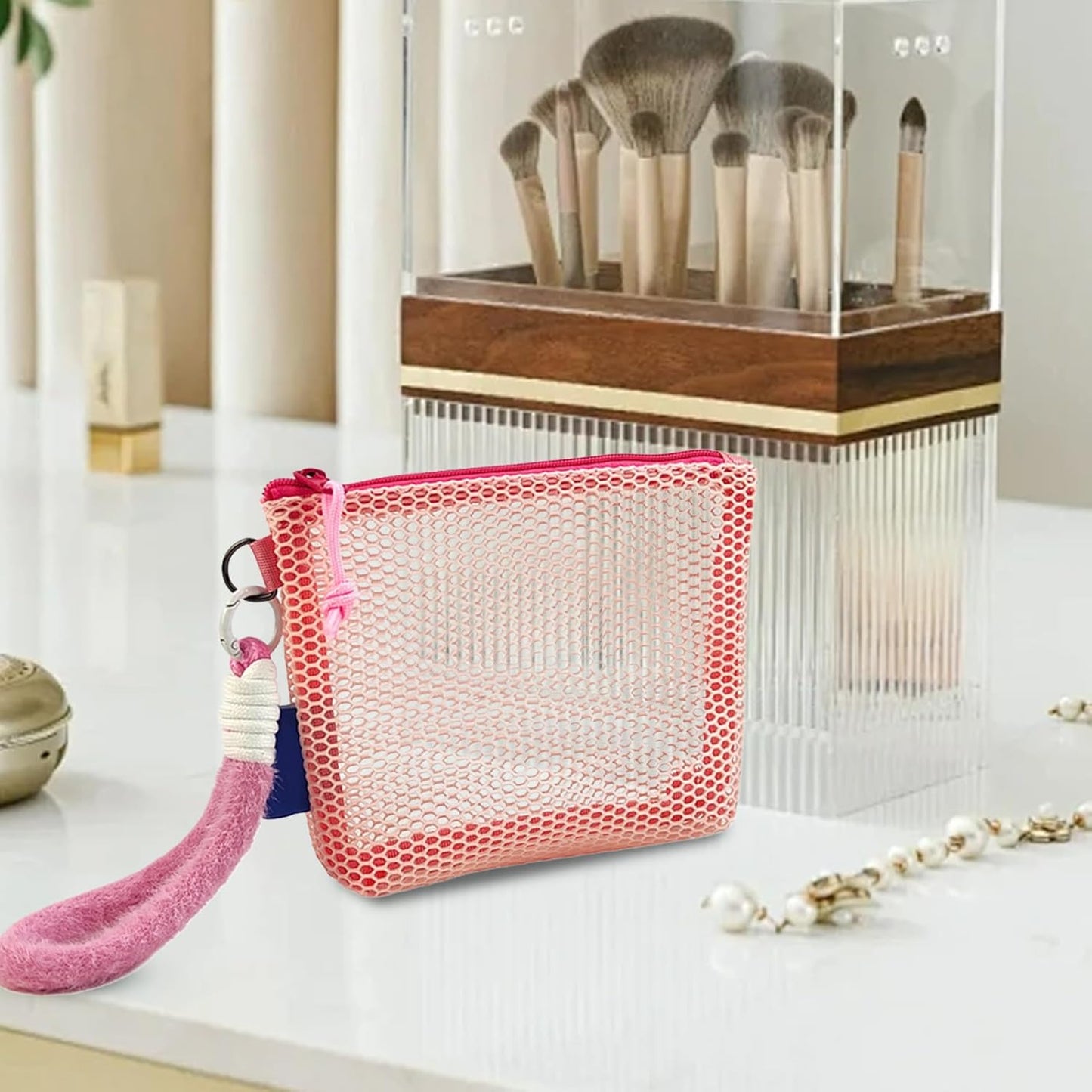 Clear Travel Makeup Bag, Lightweight Toiletry Organizer with Net Pockets 5,90 pollici, Portable Cosmetic Bag for Daily Use, Palestra, Car, Honeymoon, Vacation, Hiking, Dorm, Hotel, b, Se référer au