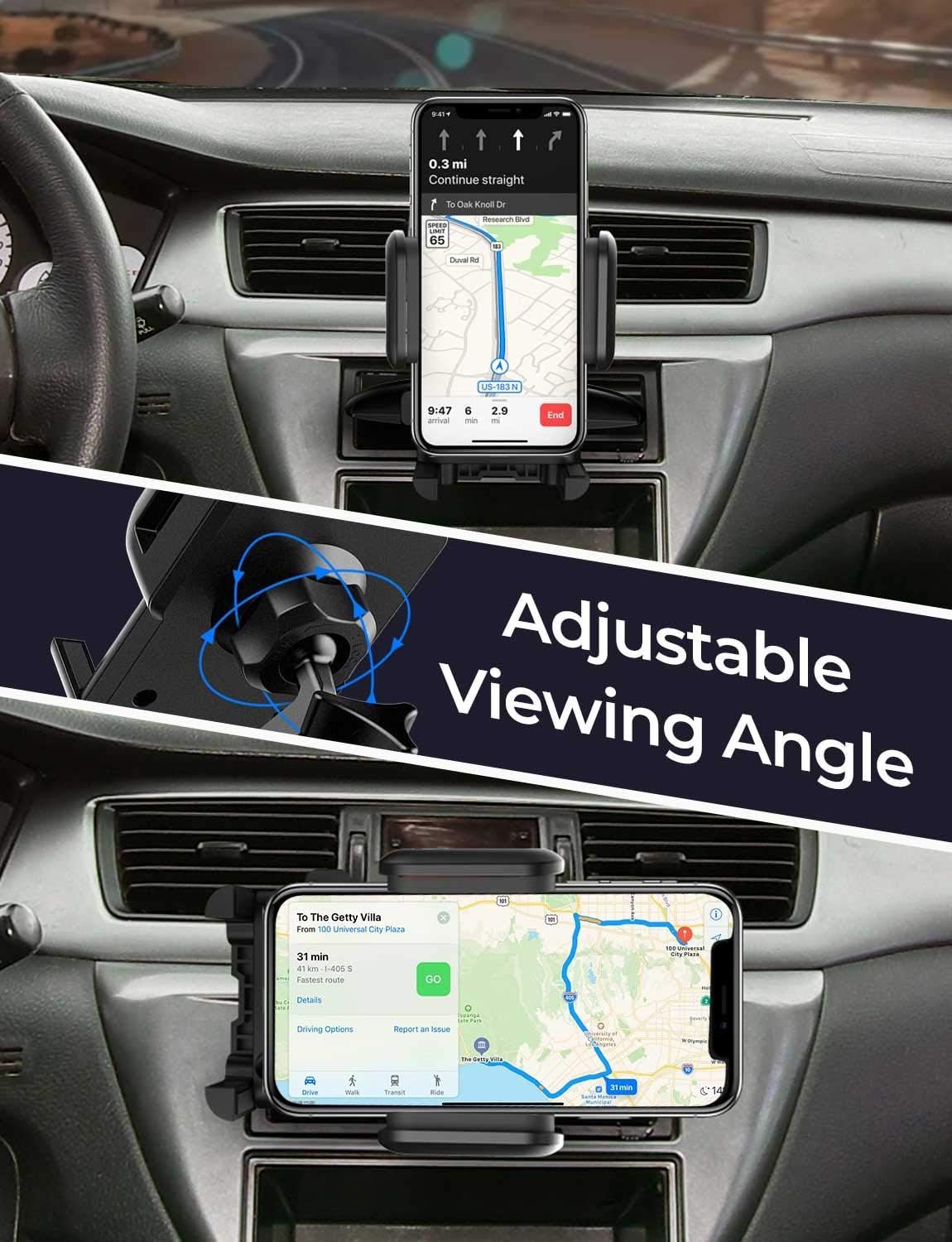 VSSMSSA CD Slot Phone Holder for Car, 360° Rotation CD Slot Car Phone Mount, Easy One Touch CD Slot Cell Phone Holder Compatible with iPhone, Samsung, LG, Moto, Huawei, Nokia, and Other Smartphone