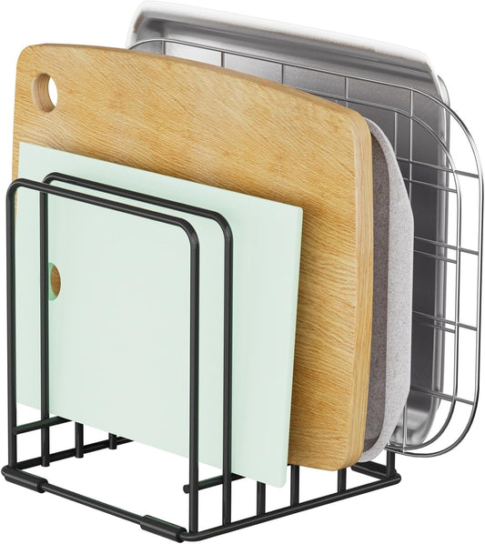 Kitchen Cabinet Cutting Board Organizer, Steel Cookware Holder,Space-Saving 5-Tier Divided Rack for Skillets Baking Tray Sheets Storage (1)