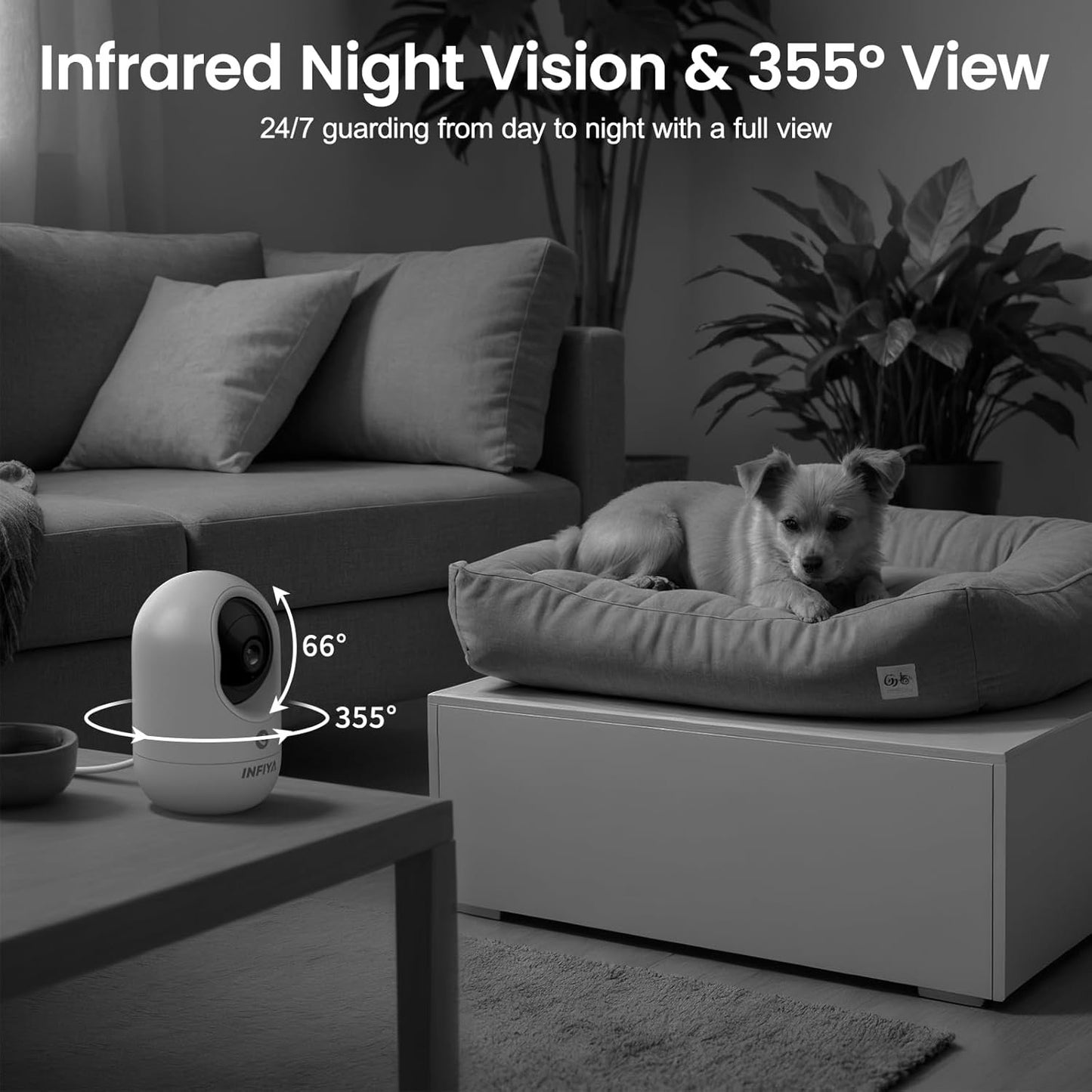 2K Security Camera Indoor-360 Cameras for Home Security and One-Tap Call, Elderly/Cat/Baby/Nanny, Motion Alert, Intelligent Tracking, 2.4GHz WiFi Only, Work with Alexa/Google Home, K7 2Pack