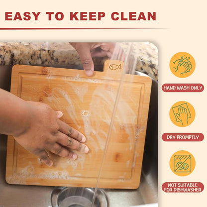 4 Pieces Bamboo Chopping Board with Stand, Thick Cutting Boards Set with Juice Groove, Serving Tray, Cheese Board Mats and Holder, for Cutting Meat, Fruits, Vegetables, Kitchen Tools Gadgets