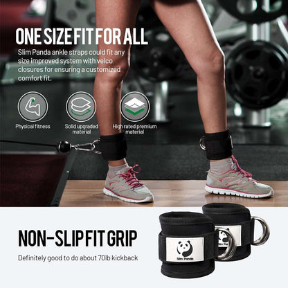 Slim Panda Ankle Straps for Kickbacks,Leg Extension Gym Cable Machines with Double D-Ring Workout Ankle Straps for Cable Machines