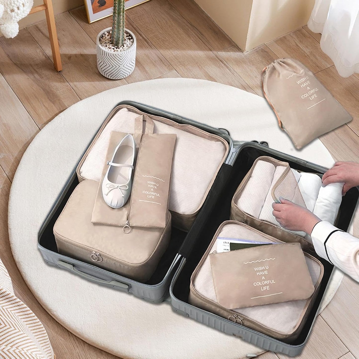 Travel Storage Bag, Suitcase Packing Organizer, 7-Piece Luggage Cubes Set, Lightweight Travel Accessories, Space-Saving Clothes and Toiletry Organizer for Trips