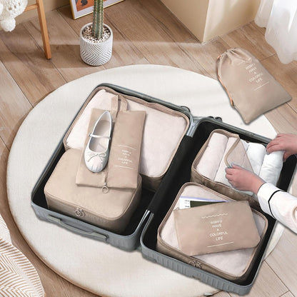 Travel Storage Bag, Suitcase Packing Organizer, 7-Piece Luggage Cubes Set, Lightweight Travel Accessories, Space-Saving Clothes and Toiletry Organizer for Trips